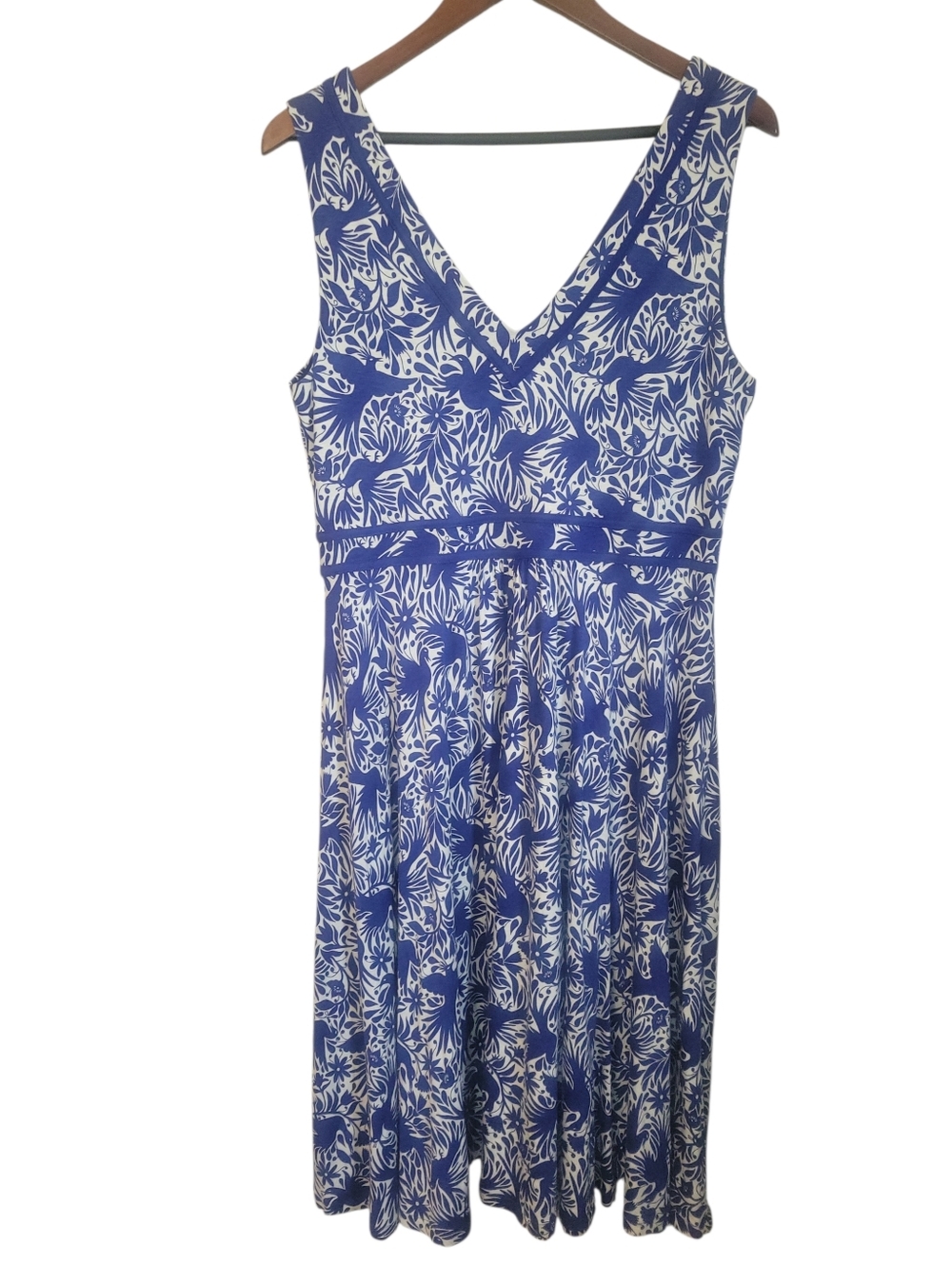 Boden Lorna Faux Wrap Jersey Dress Blue White Floral Midi Fit Coastal Summer 12 - Picture 9 of 11